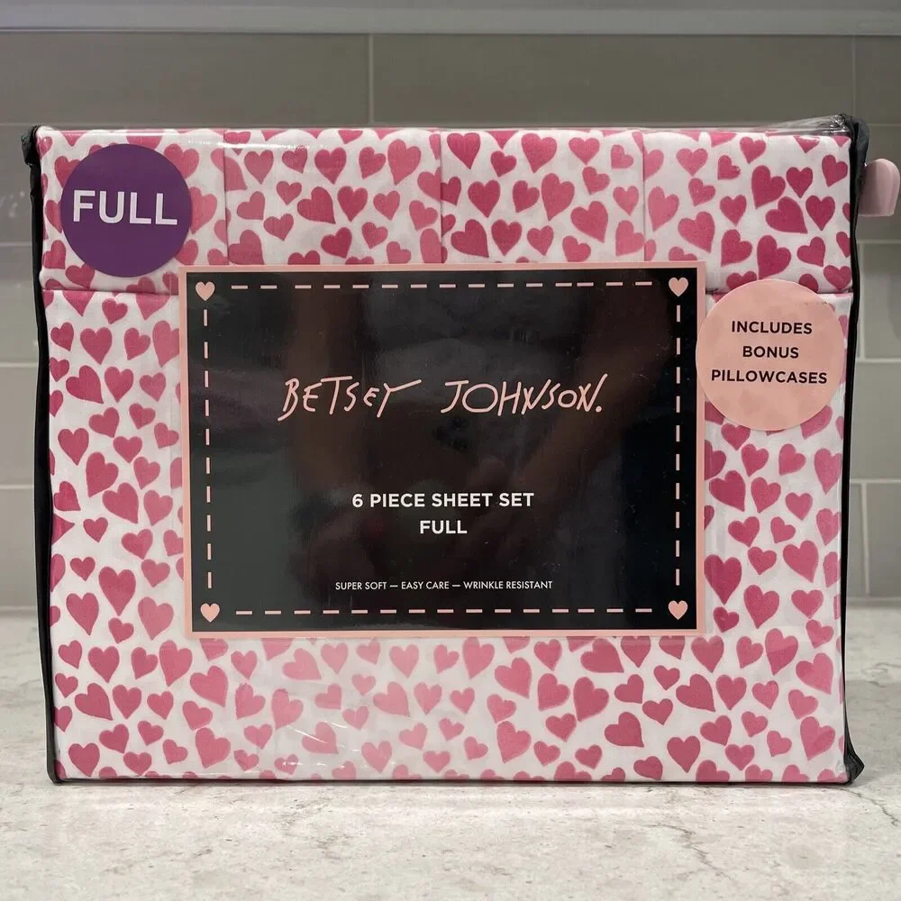 6 Pc BETSEY JOHNSON Pink Ombré Hearts FULL Sheet Set Heart Super Soft Sheets NEW